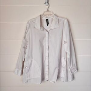 MarlaWynne White Collared Lightweight Button Down Long Sleeve Top Womens XL